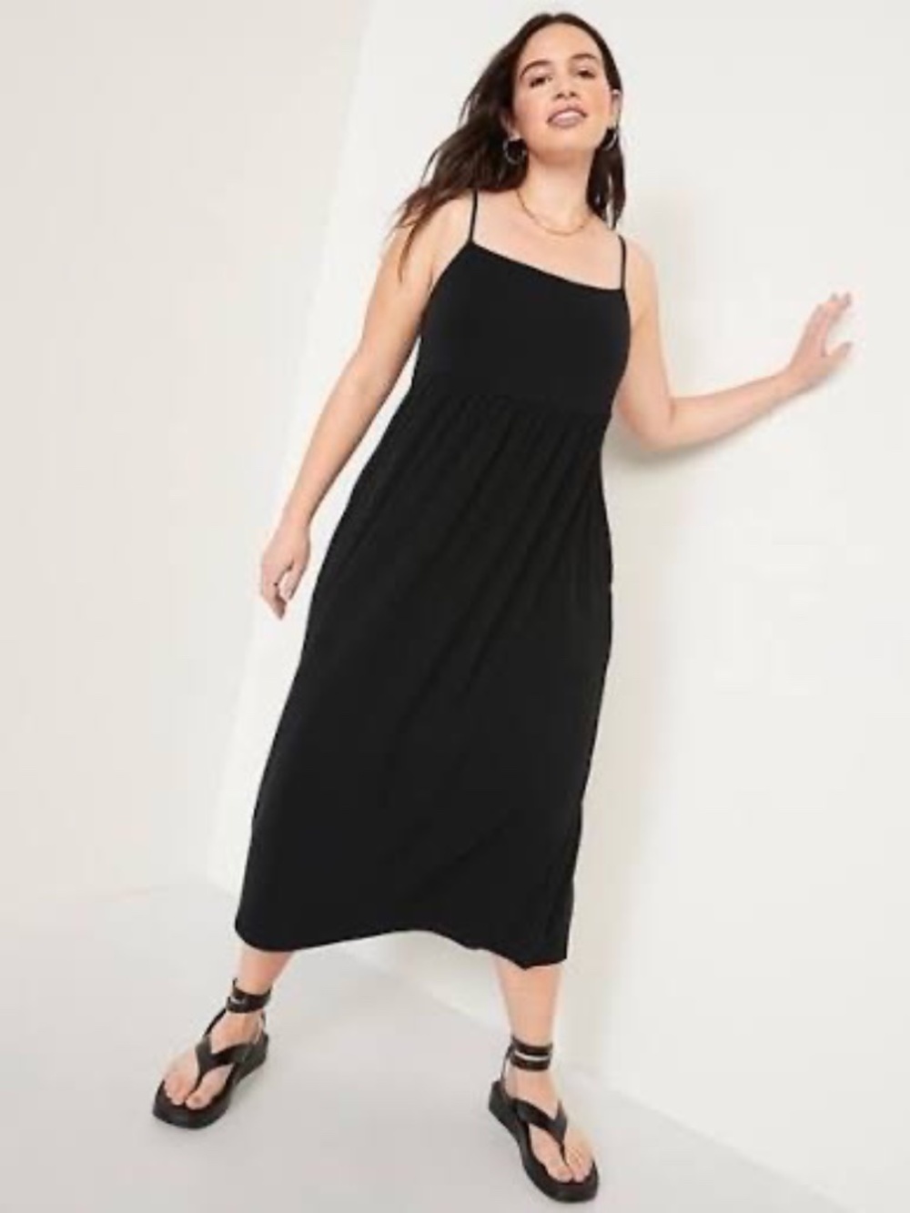 Black Fit & Flare Midi Adjustable Sundress Size Medium